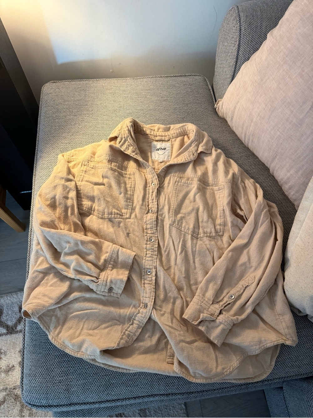 aerie Women's Button-Up Shirt in Beige Tan